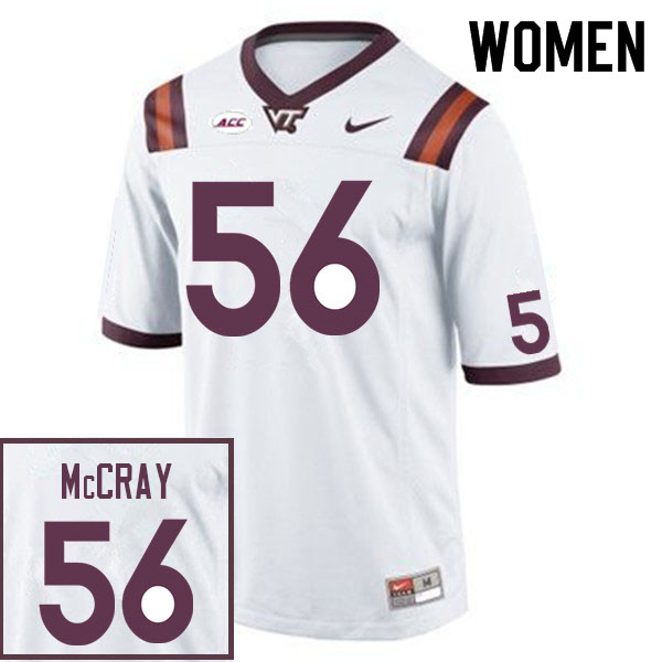 Women #56 C.J. McCray Virginia Tech Hokies College Football Jerseys Sale-White
